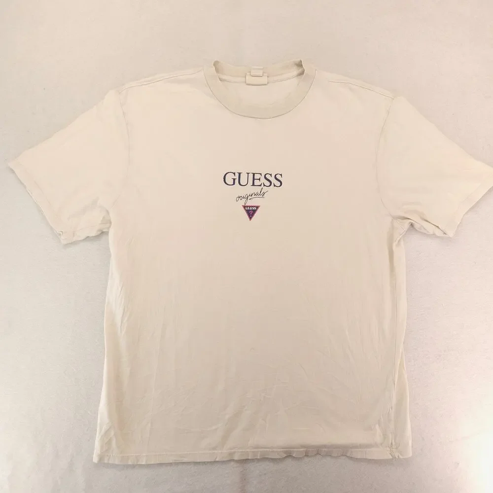 Guess Casual Graphic Short Sleeve Crew Neck T Shirt Mens Size Medium M Tan - Picture 2 of 10